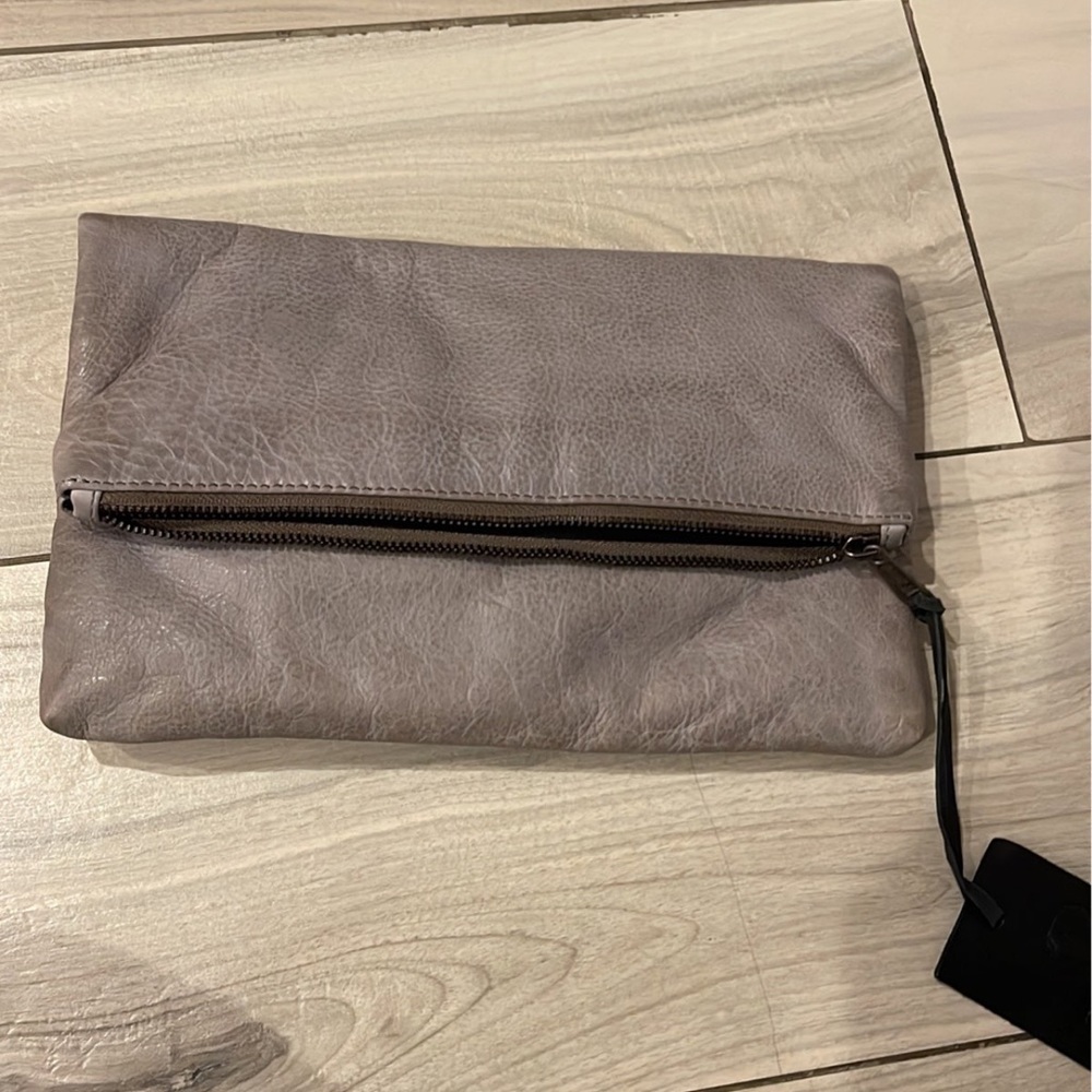 Cut n Paste Grey Leather Clutch